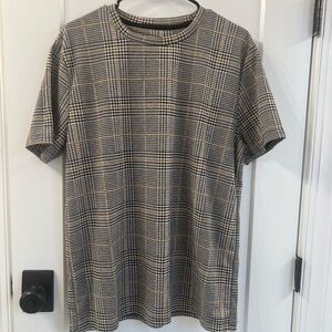 Boohoo Black and Tan Checkered Short Sleeve Tee